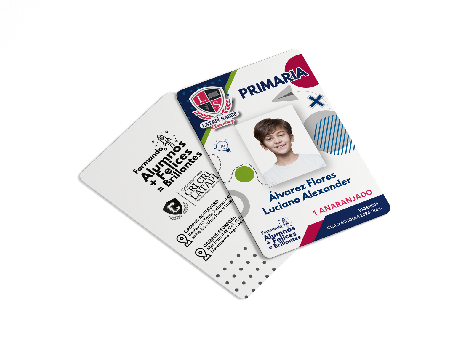Mockup ilustrativo de credenciales escolares personalizadas